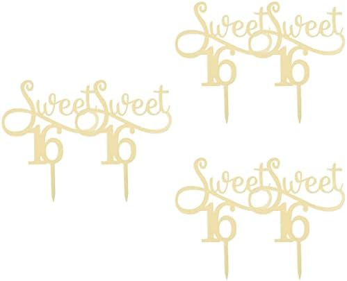 Amosfun 6pcs слатко 16 злато 16 роденденски акрилик сладок 16 украси за 16 тематски резерви за годишнина од свадбата на забавата