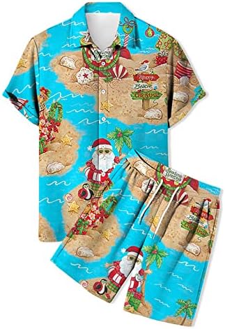 Машка печатена кошула Обична мода лабава лабава врвови со кратки ракави и шорцеви во стил на летен одмори за одмор на плажа маици