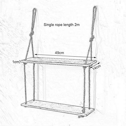 Wallид поставена дрвена полица, занишани леќички, лебдечки полици, коноп јаже што виси екран DIY wallид за складирање Организирање решетката,