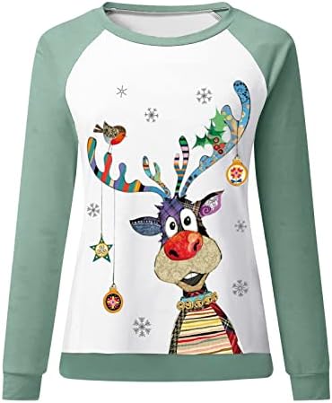Божиќно маичка за божиќни маички за жени мода на лежерна Божиќна печатена рунда со долги ракави за џемпер на врвови за џвакање