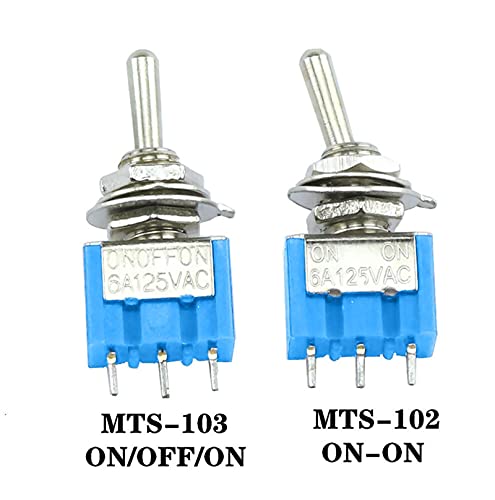 Neyens 10 PCS TOGGLE SWITCH MTS-103 ON/OFF/ON PDT MTS-102 ON/ON 3 PIN 6A 125VAC/3A 250VAC MINI SWITCH SWITC