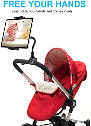 Држач за iPad ipad за шетач, прилагодлив држач за телефонски таблети за монтирање на столб за шетач за бебиња, количка, затворен велосипедизам,