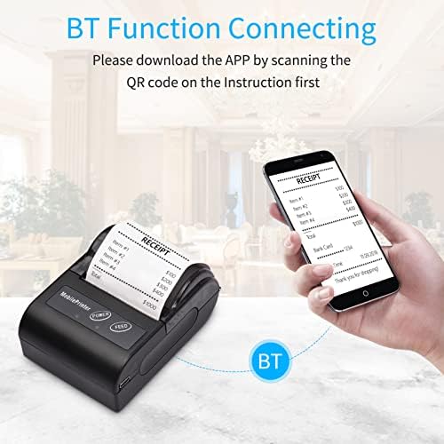 Xixian Термички печатач, Mini 2 Inch Thermal Printer 58mm Прием за прием со 57 mm Print Paper USB+Безжична BT врска за канцелариски пазар