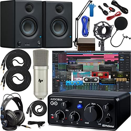 Presonus AudioBox GO Mobile 2x2 USB Audio Shore Recording Interface со креативен софтверски комплет и студиски пакет и ERIS E3.5 PAE