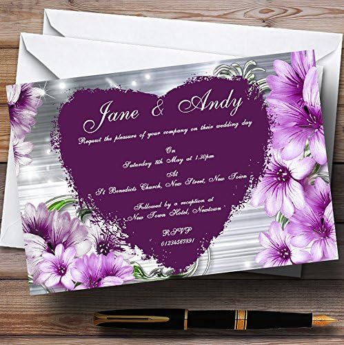 Виолетова Срце Цвеќиња Персоналните Свадба Покани