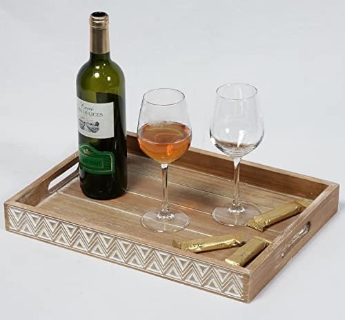 Dugunusu Farmhouse Wood Decorative Tray 16'''x12 '', рустикален послужавник за сервирање, послужавник за отоман, масичка за кафе, кујнски бројач,