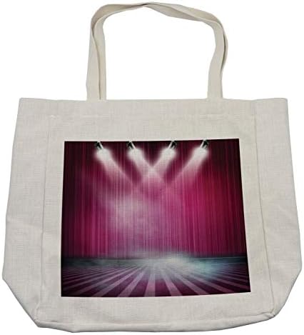 Торба за шопинг во театар Амбесон, сценски модар патлиџан завеси актер и актерка гледајќи илустрација за претстава, еколошка торба за еднократно