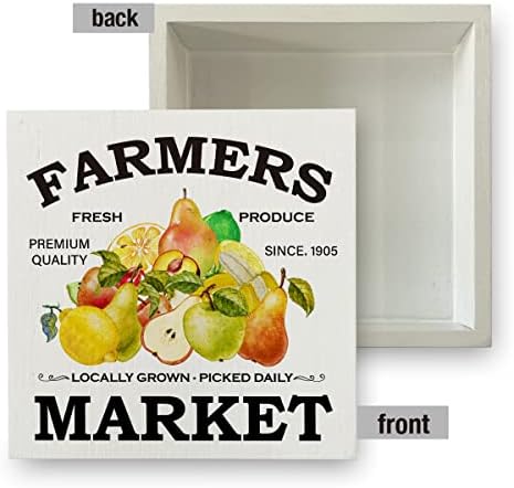Земјоделци пазар на дрво кутија знак рустикално шарено овошје дрвена кутија знак декоративна земја знак блок плакета за домашна биро