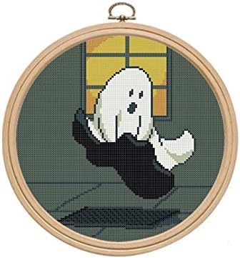 Cross Stitch Model Ноќта на вештерките PDF, Ghost симпатична смешна лесна печатење едноставен дизајн на вкрстени бод за почетници, модерна