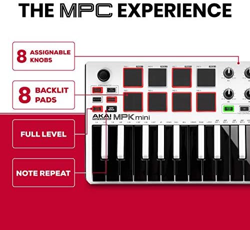 Akai Professional MPK Mini MKII | 25 КЛУЧНИ УСБ -контролер на тастатурата MIDI со 8 тапани влошки и пакет со софтвер вклучени