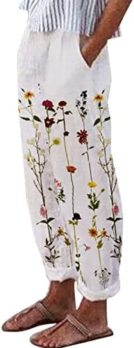 Мејмија летни женски памучни постелнини панталони со висока половината лабава вклопена во замотана пајсли исечена џопер пантока за џога