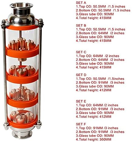 АИЗИР Бакар Меур Дестилација Колона со 4 Делови За Дестилатор Стакло Колона Набљудуваат Цевка Течност, Гас, Проток На Пареа, Setb