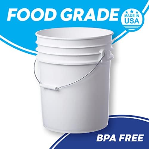 Консолидирана пластика 5 галон кофи со бела храна одделение + сини гама заптивки на заптивки, складирање на контејнери за БПА, издржливи