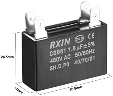 Кондензатор на вентилаторот на таванот UXCELL CBB61 1UF 450V AC двојно вметнете метализирани кондензатори на полипропилен филм 36.5x11x24.5 mm