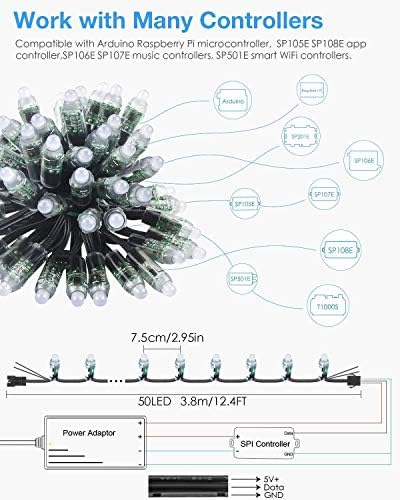 ACLOROL LED Pixel WS2811 LED стринг светлина RGB 100PCS +5V 8A 40W напојување +C 5-24V Music Sync App Controller