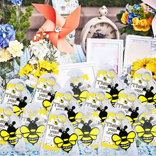 Elecrainbow 120 Пакет Бумбари Пчела Клучеви пакет вклучувајќи 40 Приврзоци, 40 Ви Благодариме Тагови и 40 Кеси за Пчела Партија, мајка на