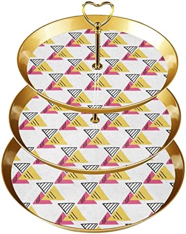 Штанд за Кекси од 3 Нивоа змејбту Со Златна Прачка Пластична Кула За Десерт Триаголник Со Триаголник Геометриска Позадина Овошје
