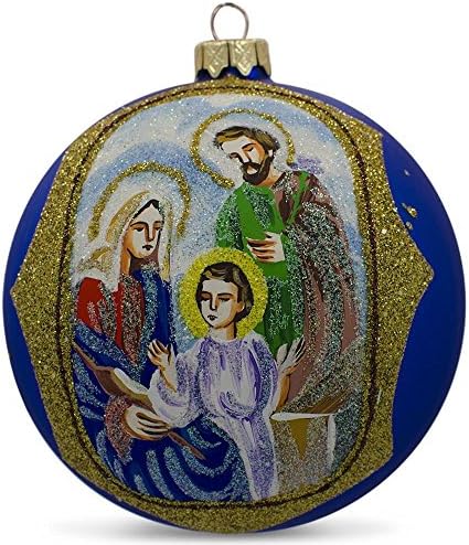 Светиот семеен сјајно стакло топка Божиќен украс 4 инчи