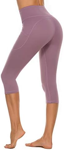 Pantsенски јога панталони Капри со џебови со џебови од суштинско значење за тренингот со високи половини за тренинг