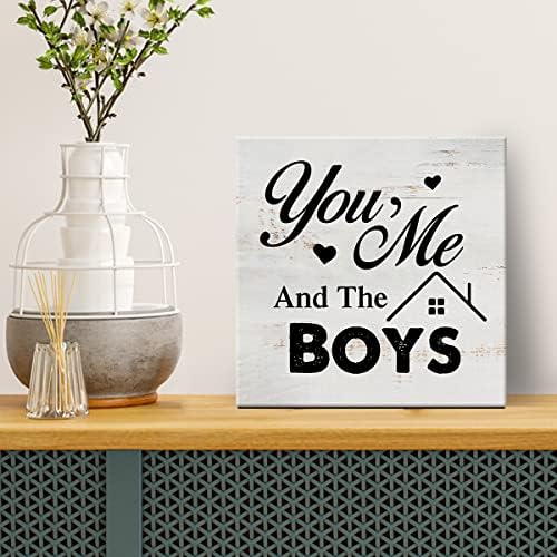 Вие и момчињата потпишуваме платно wallидна уметност дома декор 8 x 8 инчи момче мама платно печатење сликање врамена плакета рустикална
