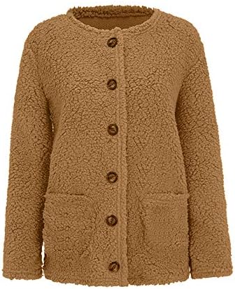 Женска руно јакна плус копчиња со големина кардиган палто лабава долга ракав есен зима топла надворешна облека со џебови