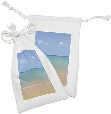 Амбесон Океан Ткаенина Торбичка Сет од 2, Уште Мирно Море на Плажа со Воден Пејзаж Сонце Мир Опуштете Ја Природата Слика, Мала Торба