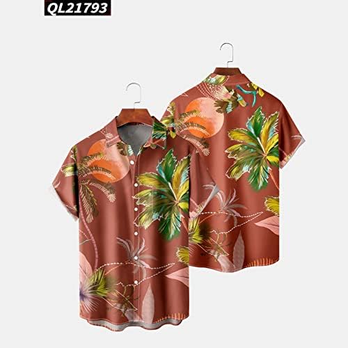 Обични кошули на Вабтум за мажи, машка хавајска обична печатена печатена кошула на плажа со кратки ракави за лежерна кошула надолу