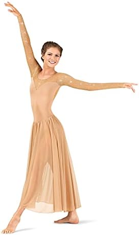Fuestенски перформанси трепкање со долги ракави фустан, TW617nudm, голи, средно