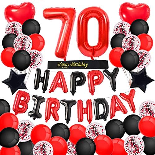 Минхеро 70 Ти Роденден Украси Црвена Црна Среќен Роденден Банер Црвен Број 70 Балони Среќен Роденден Појас Со Латекс И Конфети