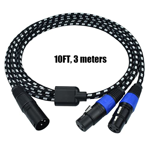 Mugteeve XLR Splitter y Cable 2 женски до 1 машки, балансиран XLR Brewout Patch Cable лево и десно двоен XLR женски до единечен XLR машки, најлонски