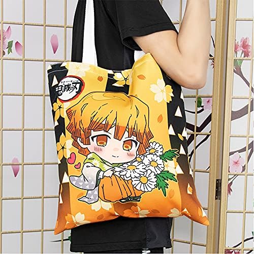 Relowly Demon Slayer Anime Canvas Tote Bag 4 Пакет за еднократно намирници за купување чанти Јапонска анимација торба за рамо