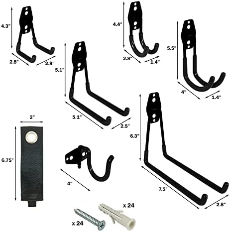 Рипаро Гаража Куки, 14 Пакет Ѕид Монтирање Тешки Комунални Куки За Складирање Алатки Закачалки Со Држач За Кабел За Ткаенина За