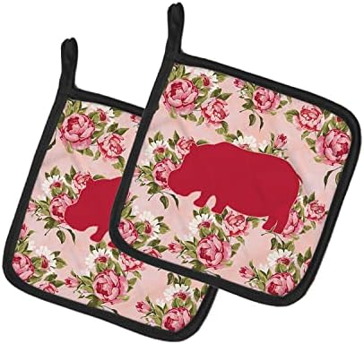 Богатства на Каролина BB1130-RS-PK-PTHD HIPPOPOTAMUS SHABBY CHIC PING ROSE ROSE PAR PATS, POTS, PONK, отпорни на кујнски држачи