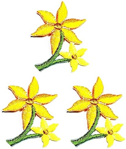Кленплус 3 парчиња. Мини Орхидеи Жолто Цвеќе Железо На Закрпи Цвеќиња Цвет Моден Стил Везени Мотив Апликација Декорација Амблем Костим Уметност