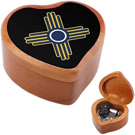 ЗИА СОНЦЕ - ЗИА ПУЕБЛО - Ново Мексико3 Дрвена музичка кутија за срцев облик на срцева кутија за ветровито музичко кутија гроздобер