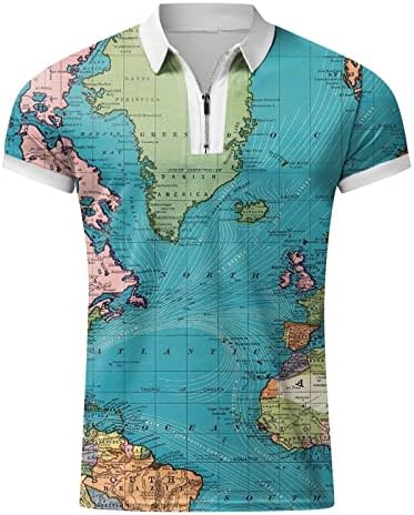 HDDK патент Поло голф кошули за мажи летни кратки ракави Светски мапа печати смешна графичка обична тениска врвна кошула за работа