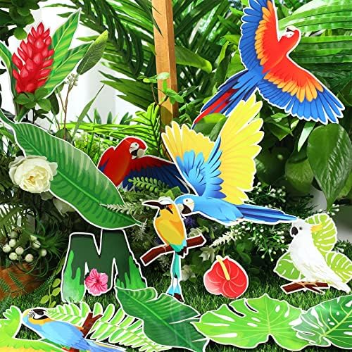101 ПЦС Хавајски билтени украси летни тропски птици хавајски хибискус тропски дрвја, билтени, цвеќиња, палми за палми за училница