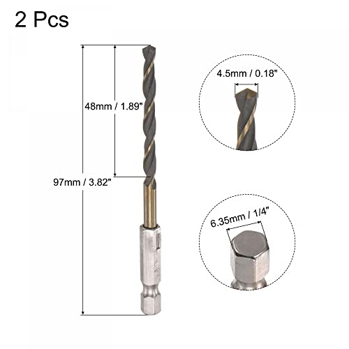 uxcell 2 Парчиња Со Голема Брзина Челик Hex Shank Пресврт Вежба Малку, 4.5 мм Дупчење Диа со 1/4 Инчен Шестоаголник 97mm Должина