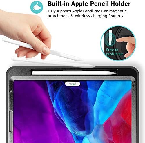 Прокасе iPad Pro 12.9 Солиден Случај 2020 2018 [Поддршка На Apple Pencil 2 Полнење], Тешка Отпорна На Удари Ротирачка Заштитна