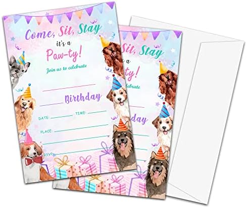 Покани За Роденден На Кучиња Тиофуно, Покани За Пополнување Кутре Пави, 20 Картички За Покани Со Пликови-Б22
