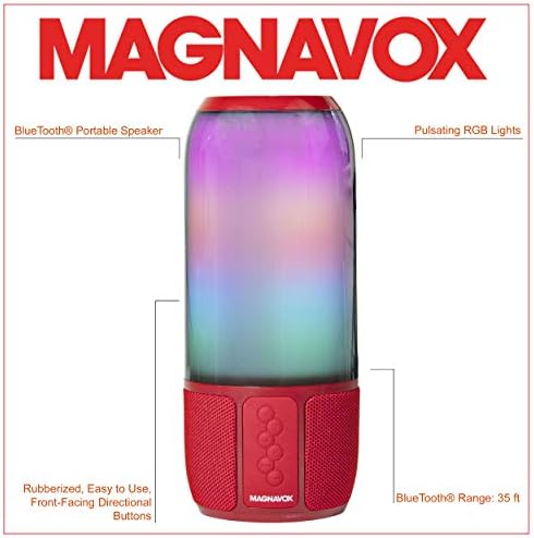 Bluetooth звучник Magnavox MMA3752-RD со вертикални светла за промена на бојата во црвена боја