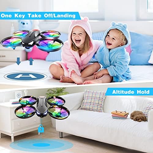 4DRC V16 Drone with Camera for Kids,1080P FPV Camera Mini RC Quadcopter Beginners Toy with 7 Colors LED Lights,3D Flips,Gesture Selfie,Headless