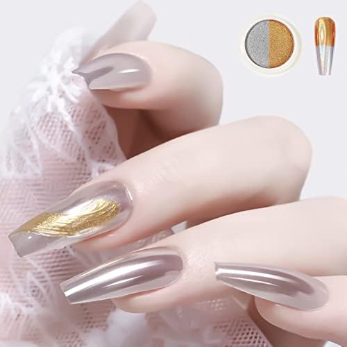 NPKGVIA Nail Solid Two Color Nail Powder Mirror Puder Nonty Flying Power Silver Nail Mirror Titanium Powder for Nail DIY Home Salon Jewelry Decoration