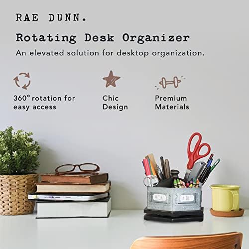 Rae Dunn By DesignStyles Ротирачки декоративен организатор - Steel Desktop Стационарен држач за вртење - 6 одделение за табели, фустани и