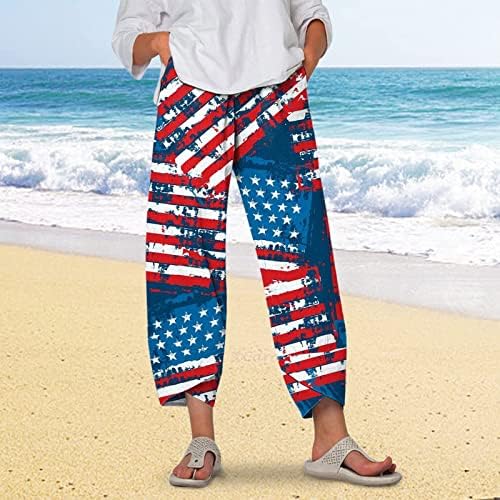 Dayенски ден на независноста на дното на дното на памук, летни еластични џебови на половината, спортски спортови џемпери