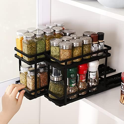 KES извлечете ја решетката за зачини, Организатор на Spice Rack 4,25 , 2 нивоа вертикални зачини решетки за кујнски организатор, мат