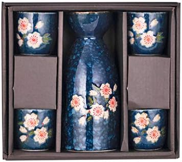 Колекција Hinomaru Collection Sake Sake Sake со 12 fl Oz Porcelain Sake Tokkuri шише Декантер и четири сет за подароци за пијалоци во чаши