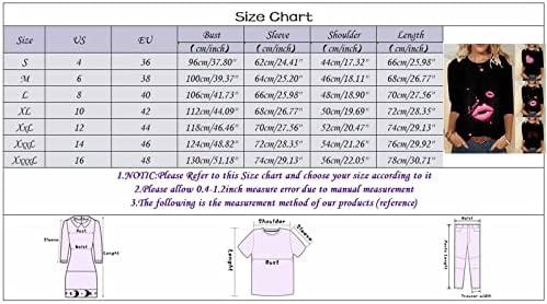 Iius Valentines Day Долг ракав маички со женски усни печати o вратот џемпер лабава маички врвови на пулвер празник трендовски