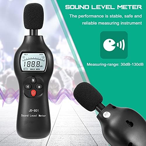 KFJBX Дигитален детектор за бучава Mini лесна точност со висока точност за мониторинг на децибела, мерач на ниво на звук на звук со задно