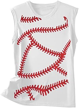 Женски графички маички бејзбол печати без ракави врвови на вратот на вратот, обични резервоари на врвови, разноврсни маици со елек